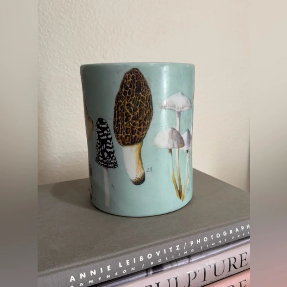 Anthropologie Mushroom Illustrations Utensil Holder Vase Pot